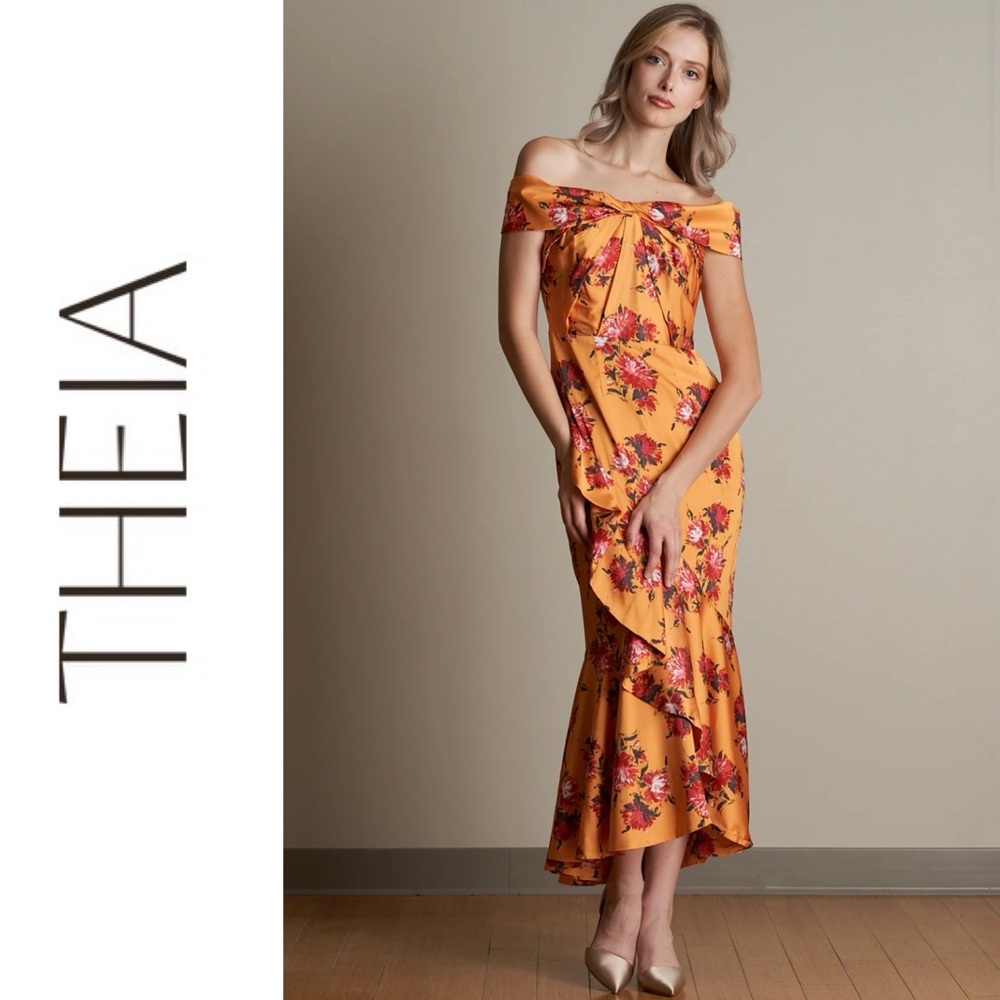 THEIA Rylee Floral Off-The-Shoulder Dress Size 8